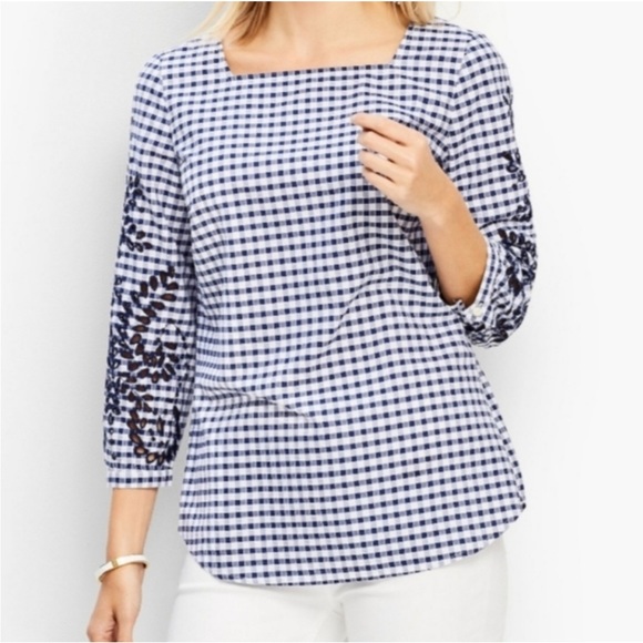 Talbots Tops - Talbots Gingham Embroidered Blouse – Coastal / Summer Cottage Style (S)